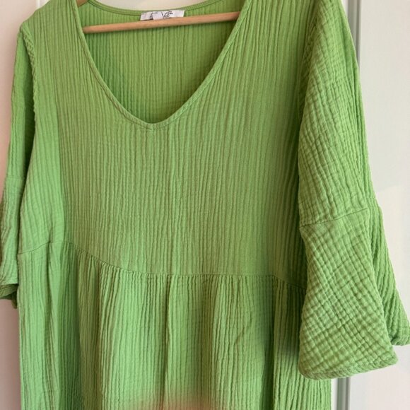 Parker and Rowe Gauze Tier Dress Green Bell Sleeve Cotton Size S - Picture 2 of 5